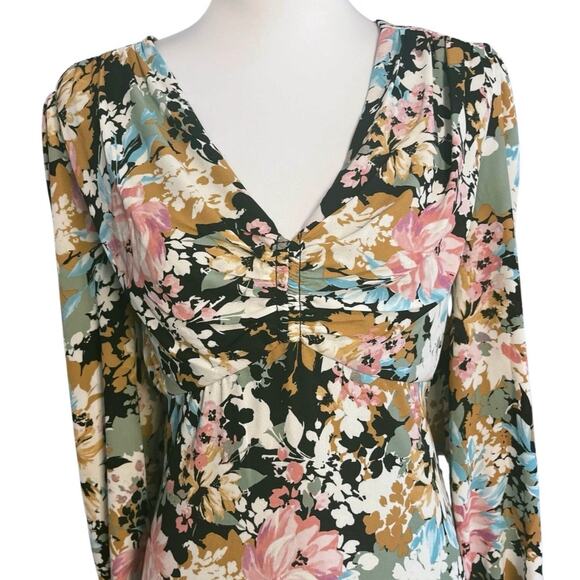 London Times 12 Floral Empire Waist Midi Dress Boho Cottagecore Garden Party - Picture 6 of 11